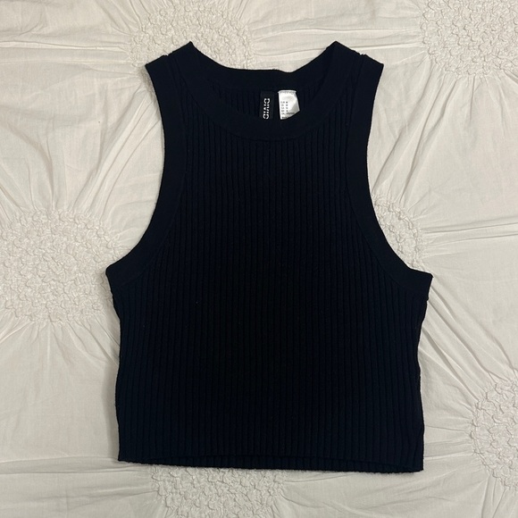 Divided Black Ribbed Sweater Crop Top - Picture 1 of 7